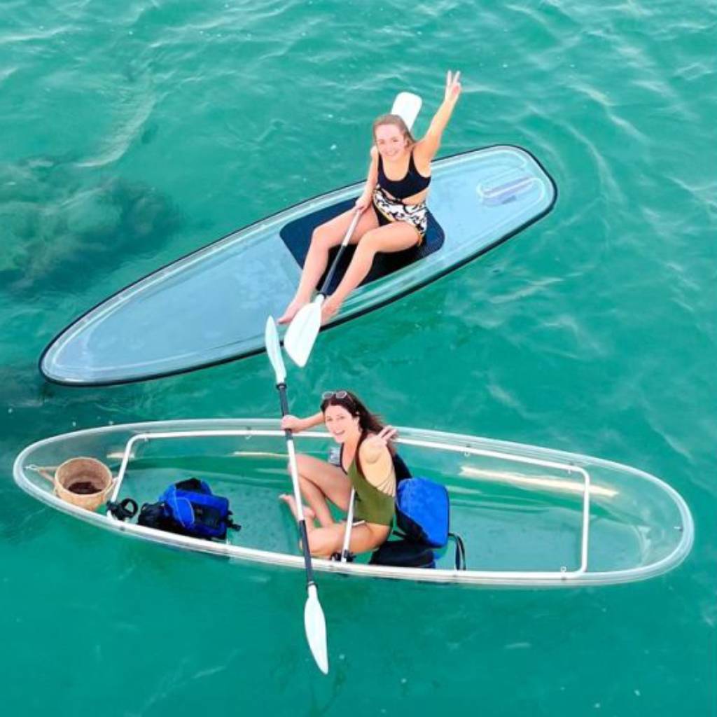 Clear kayak and paddle boards