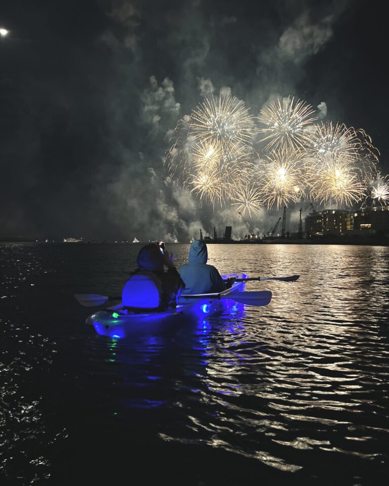 Neon light kayaking in Dubai